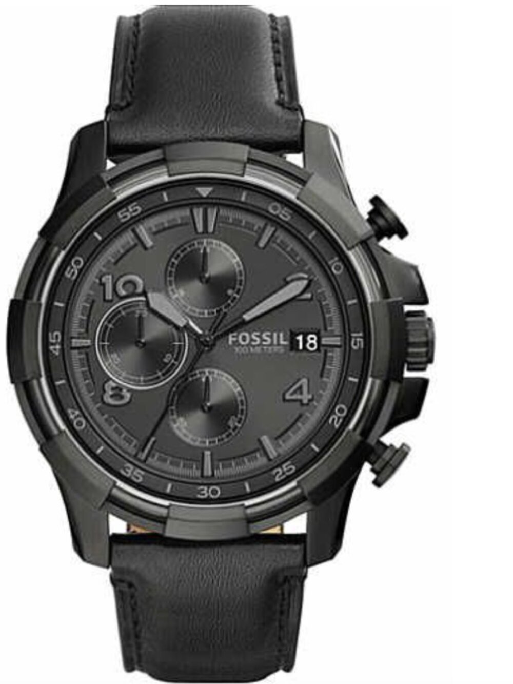 NEW tags Men's Fossil Dean Black Chronograph Watch FS5133 leather black strap